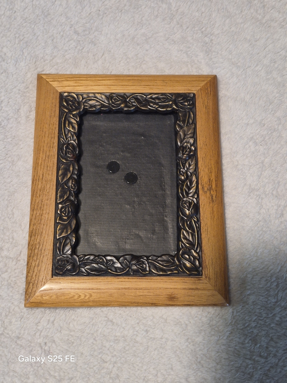 Vintage Wood Picture Frame Antique Bronze Metal Rose Border 7.25x5.75